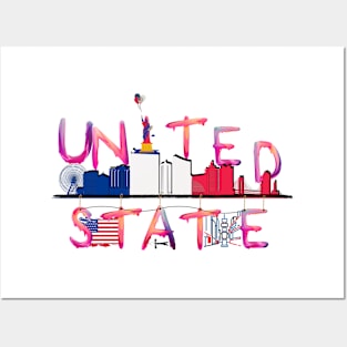 United States  Watercolor  letter Art - pink lettering Posters and Art